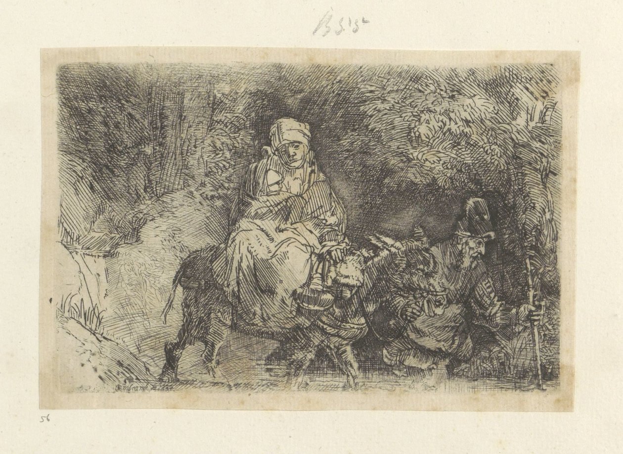 Lento Egyptiin: Puron ylittäminen Recueil de quatre-vingt-cinq estampes originales (sarjan nimi) tekijältä Rembrandt van Rijn