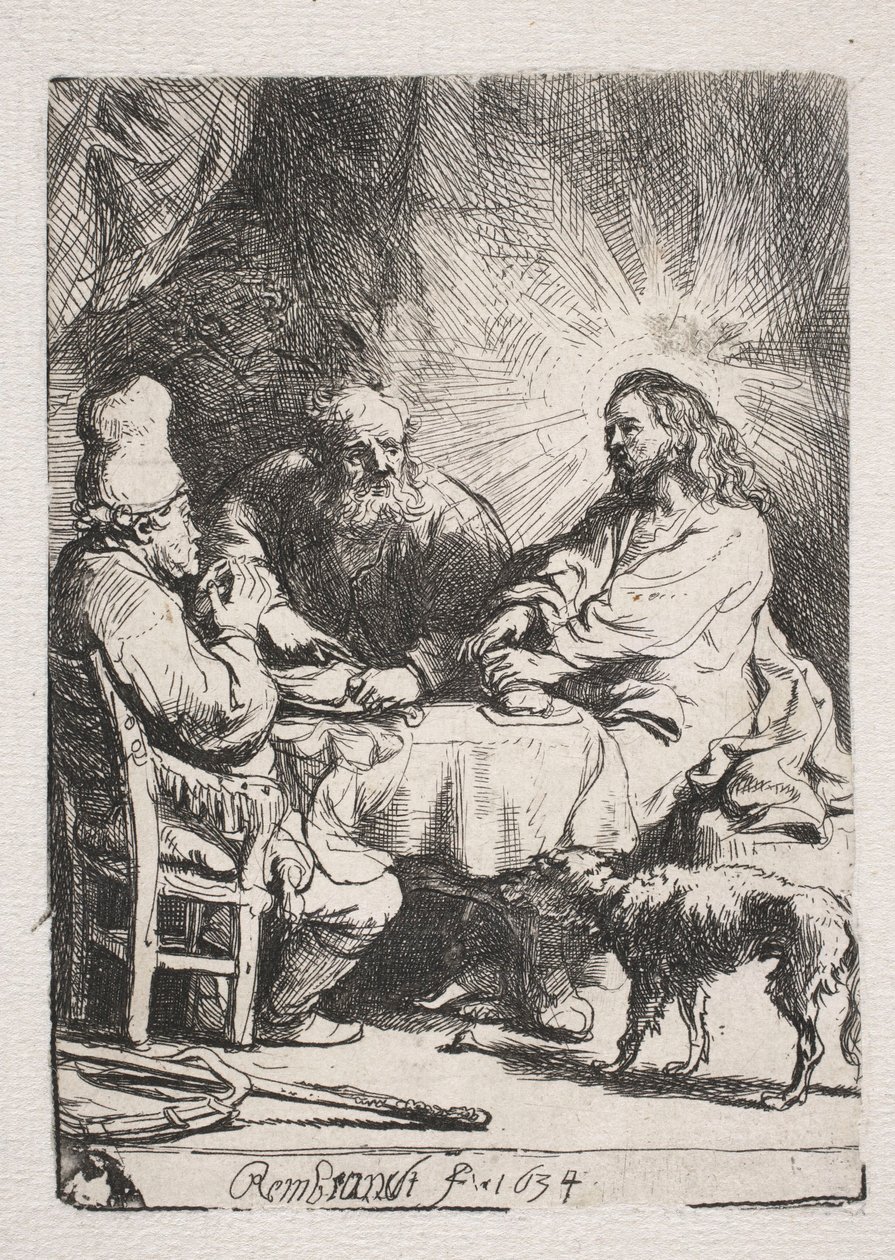 Illallinen Emmauksessa (pieni levy) tekijältä Rembrandt van Rijn