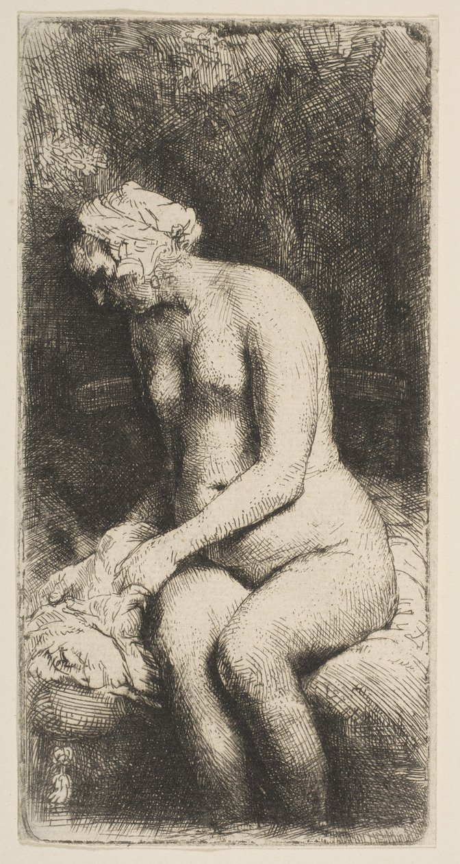 Nainen pesemässä jalkojaan purossa, 1658. tekijältä Rembrandt van Rijn