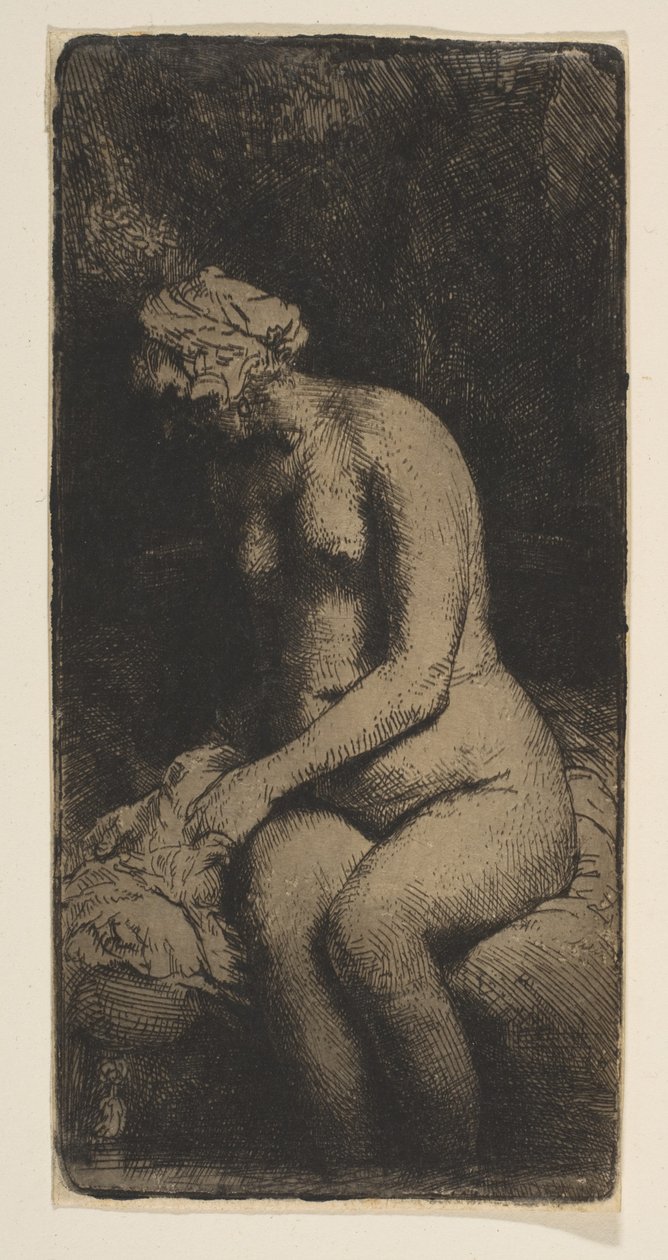 Nainen pesemässä jalkojaan purossa, 1658. tekijältä Rembrandt van Rijn