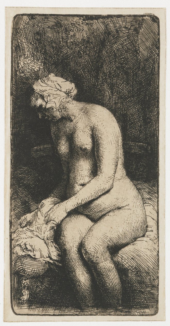 Nainen kylpemässä jalkojaan purossa Nainen kylpemässä jalkojaan purossa tekijältä Rembrandt van Rijn