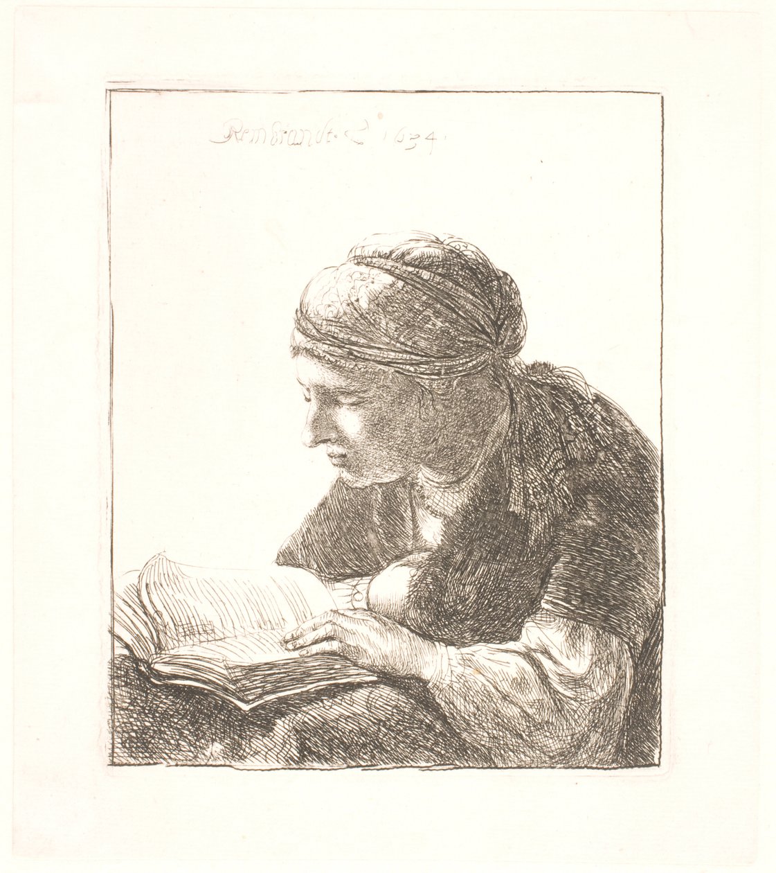 Lukeva nainen tekijältä Rembrandt van Rijn