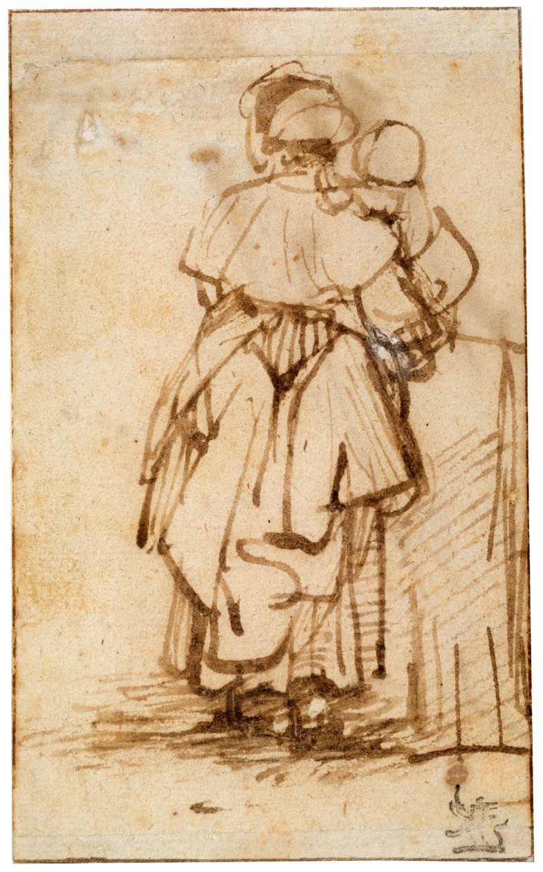 Nainen lapsen kanssa sylissä, 1640-luku. tekijältä Rembrandt van Rijn