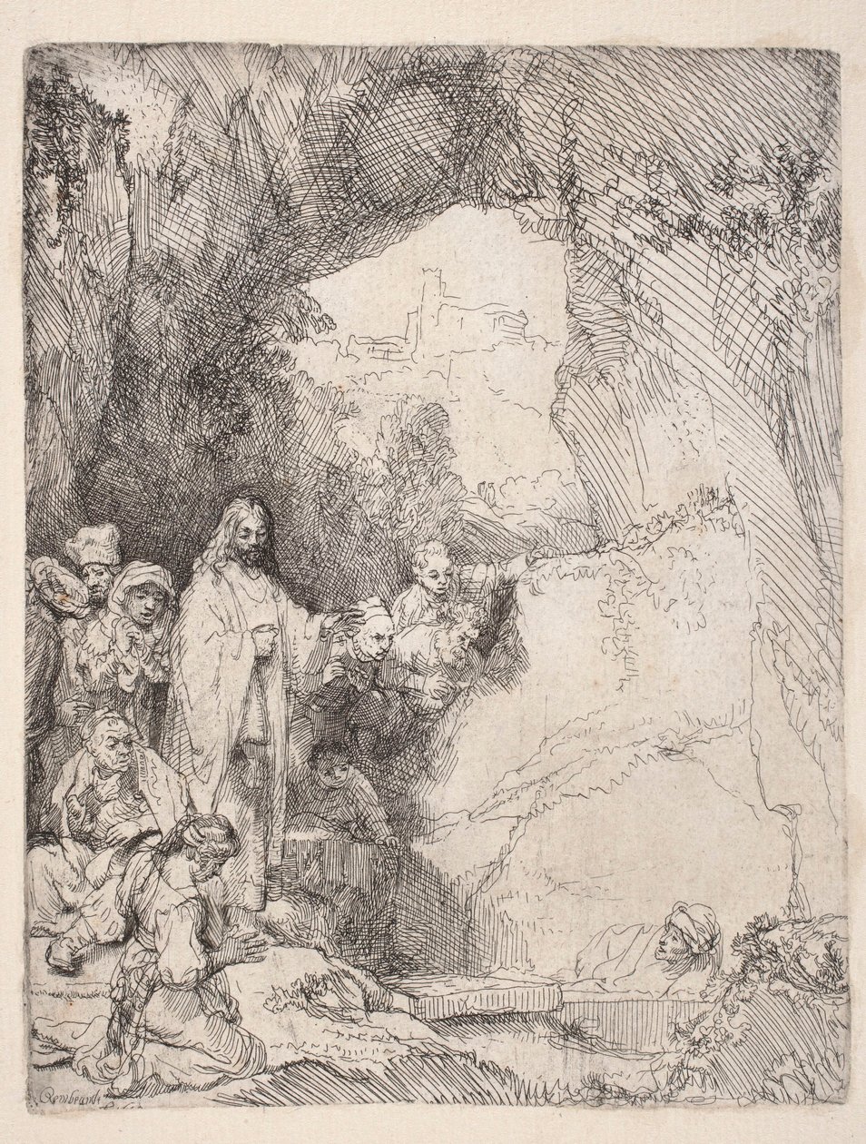 Lazaruksen herättäminen kuolleista (pieni levy) tekijältä Rembrandt van Rijn