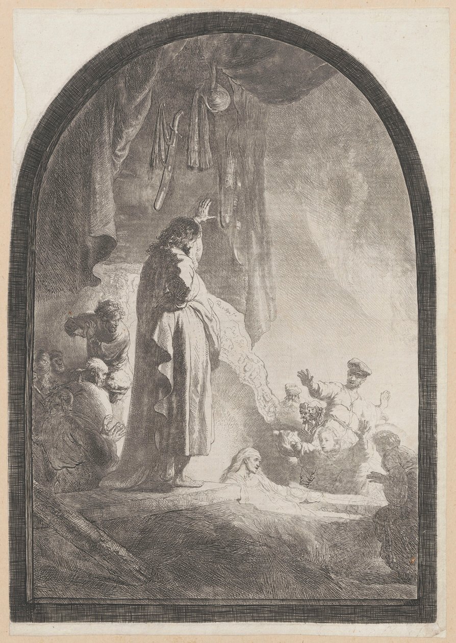 Lazaruksen herättäminen (iso laatta) tekijältä Rembrandt van Rijn
