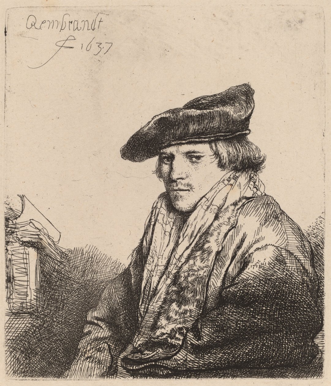 Nuori mies samettilipsissä (Ferdinand Bol?) tekijältä Rembrandt van Rijn