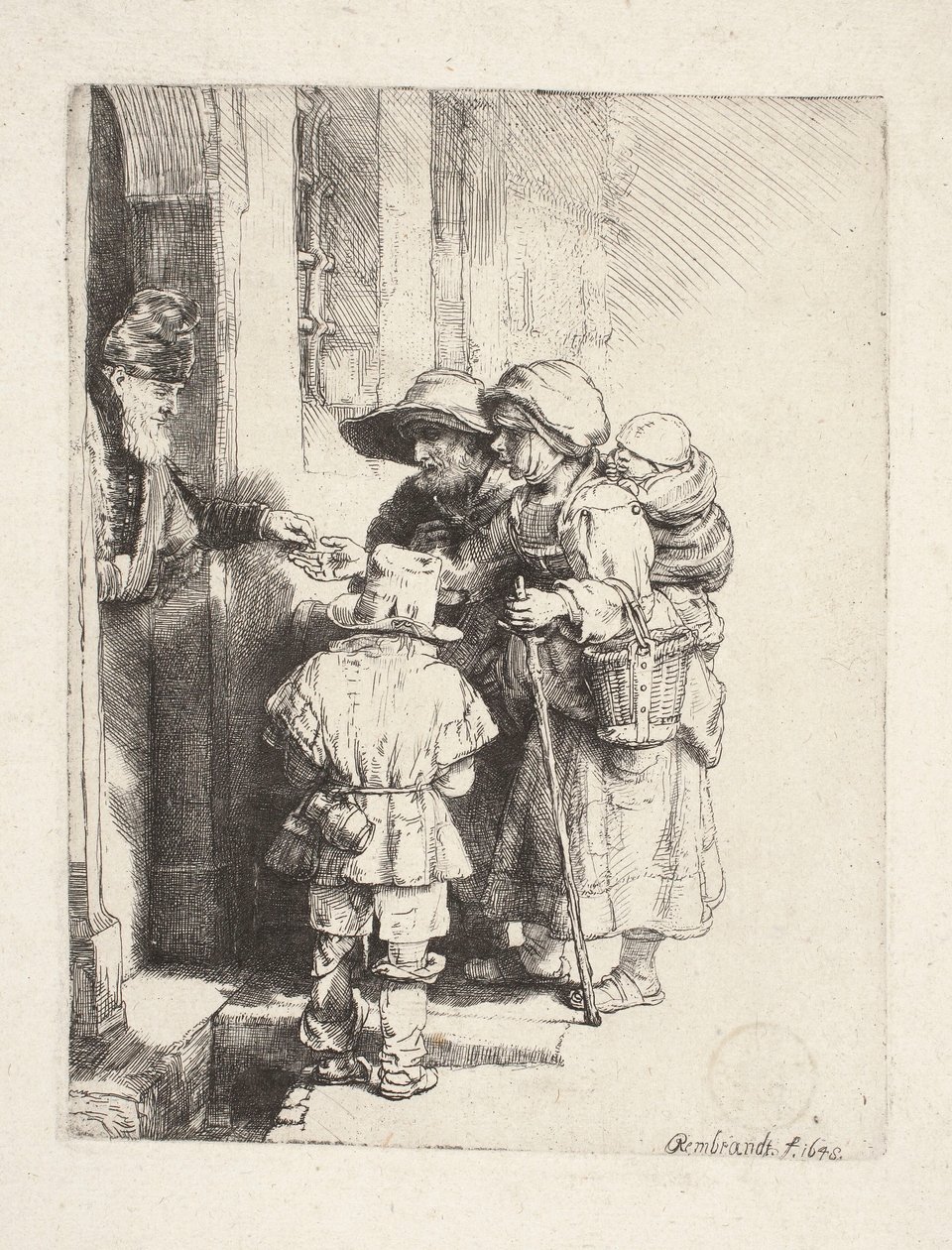 Oven edessä almuja saavat kerjäläiset tekijältä Rembrandt van Rijn