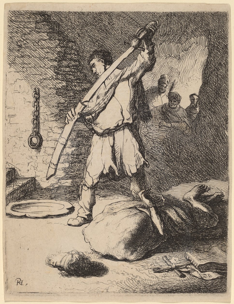 Johannes Kastajan pään mestaus tekijältä Rembrandt van Rijn and Studio of Rembrandt