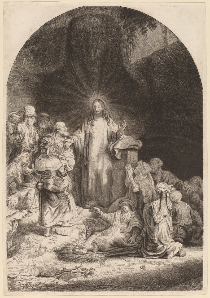 Kristus saarnaa ja parantaa (katkelma sadan guldenin vedosta) tekijältä Rembrandt van Rijn and William Baillie