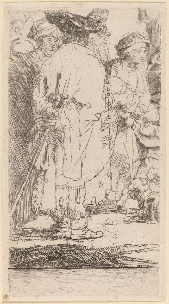 Mies kepillä (fragmentti sadan guldenin vedosta) tekijältä Rembrandt van Rijn and William Baillie