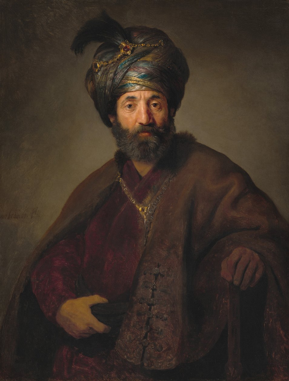 Mies itämaisessa asussa tekijältä Rembrandt van Rijn and Workshop