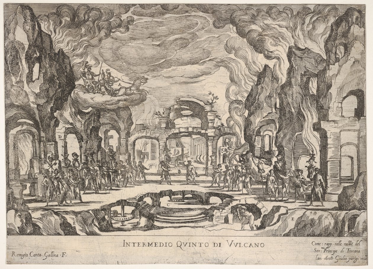 Viides välikappale: Vulcan Intermedio quinto di Volcano, sarjasta Seven Interludes..., 1608. tekijältä Remigio Cantagallina