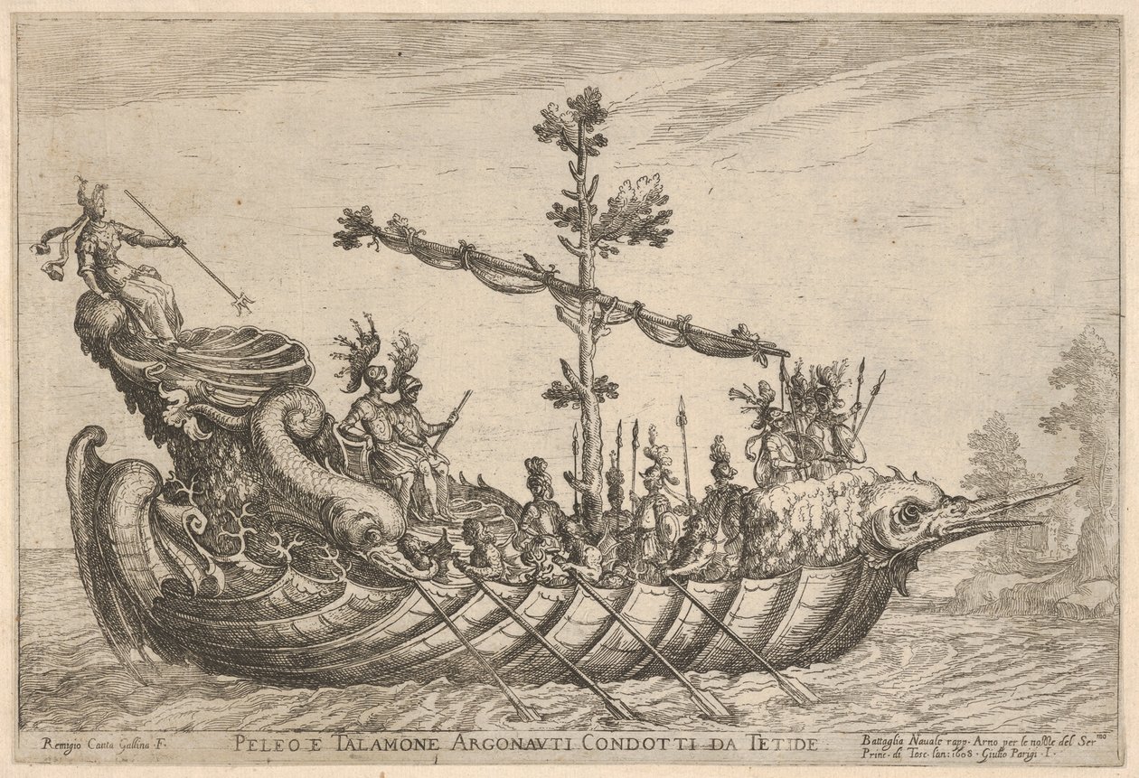 Peleus ja Telamon, sarjasta Vessels of the Argonauts, hääjuhlaan..., 1608. tekijältä Remigio Cantagallina