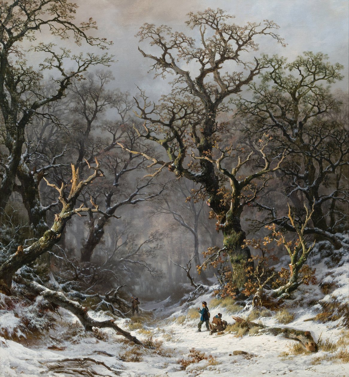 Metsästäjät metsässä talvella tekijältä Remigius Adrianus Haanen