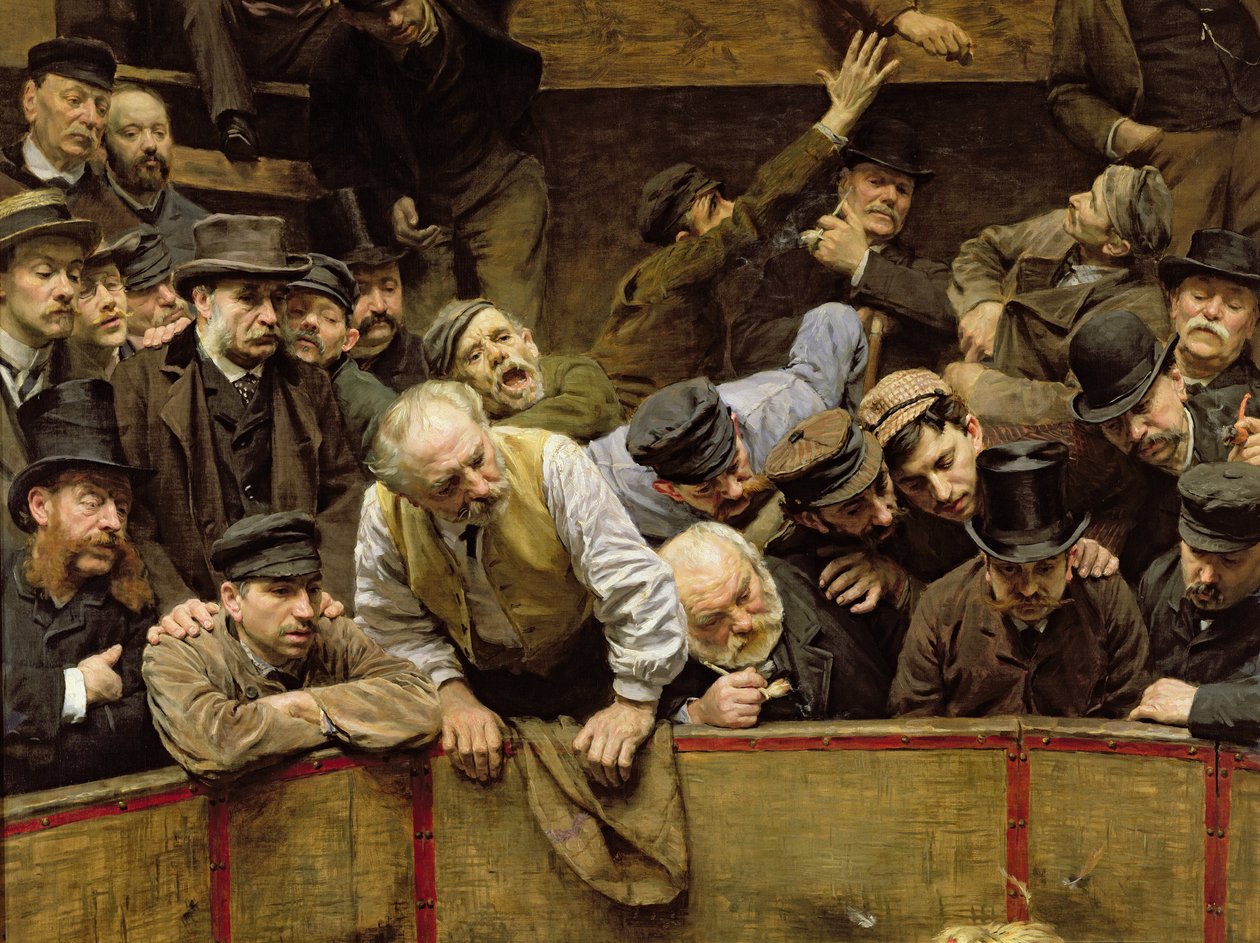 Kukkotappelu, 1889 öljy kankaalle yksityiskohta kuvasta 26285 tekijältä Remy Cogghe