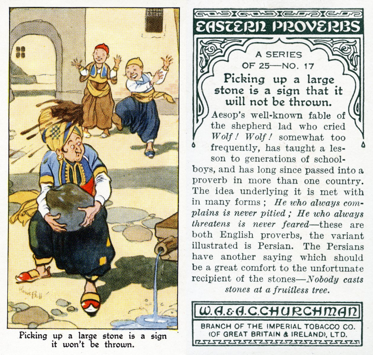 "Ison kiven poimiminen on merkki siitä, että sitä ei heitetä", 1931 (katso myös 498218) tekijältä René Bull