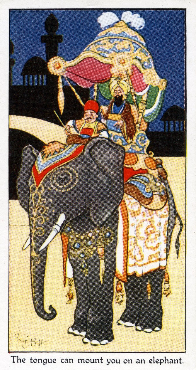 "Kieli voi nostaa sinut norsun selkään: kieli voi mestaa sinut", 1931 (katso myös 498214) tekijältä René Bull