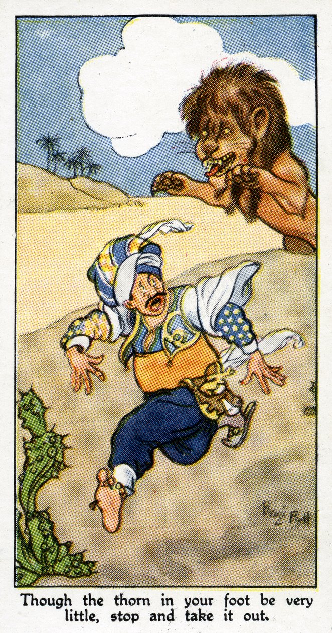 "Vaikka piikki jalassasi on hyvin pieni, pysähdy ja ota se pois", 1931 (katso myös 498223) tekijältä René Bull