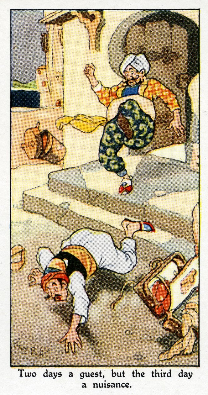 "Kaksi päivää vieraana, mutta kolmas päivä haittaa", 1931 (katso myös 498199) tekijältä René Bull
