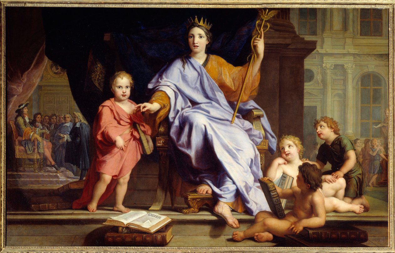 Kaunopuheisuus Allegoria kaunopuheisuudesta kruunasi taustalla kuningas Ludvig XIV hänen hoviherroinsa. Rene Antoine Houassen (1645-1710) maalaus 1600-luvun aurinko. 0,96x1,54 m Brest, musee des Beaux Arts tekijältä René Antoine Houasse