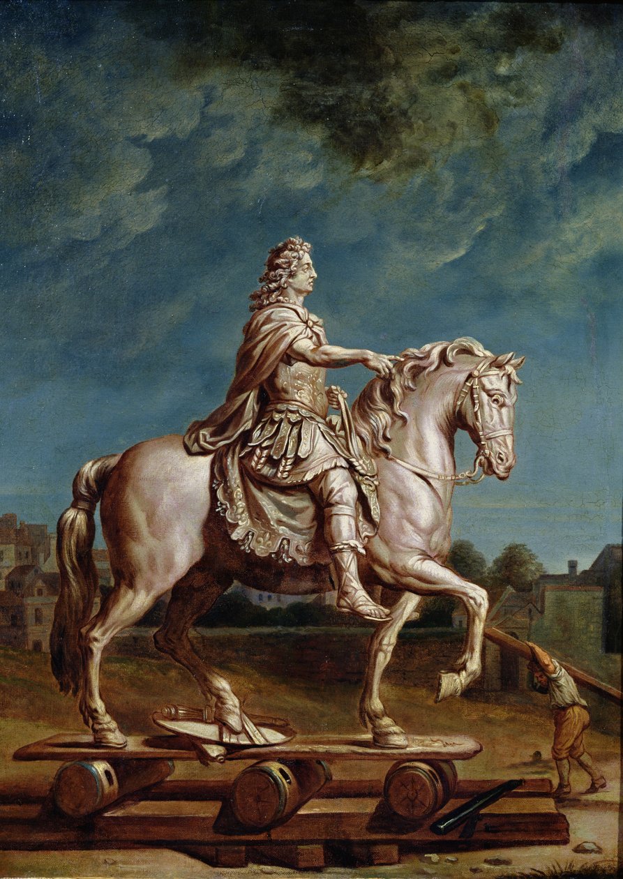 Ludvig XIV:n ratsastuspatsaan kuljettaminen Kapusiinien luostarin työpajasta vuonna 1669, vuoden 1669 jälkeen tekijältä René Antoine Houasse