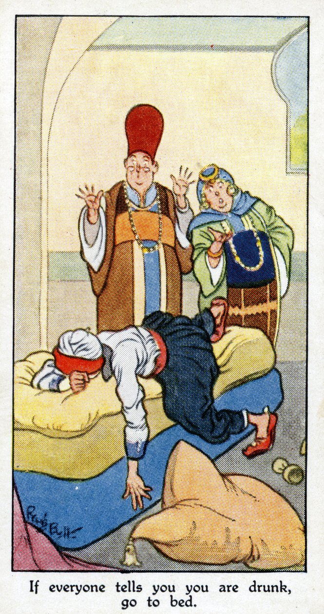 "Jos kaikki sanovat, että olet humalassa, mene nukkumaan - vaikka olisit täysin raitti", 1931 (katso myös 498191) tekijältä René Bull