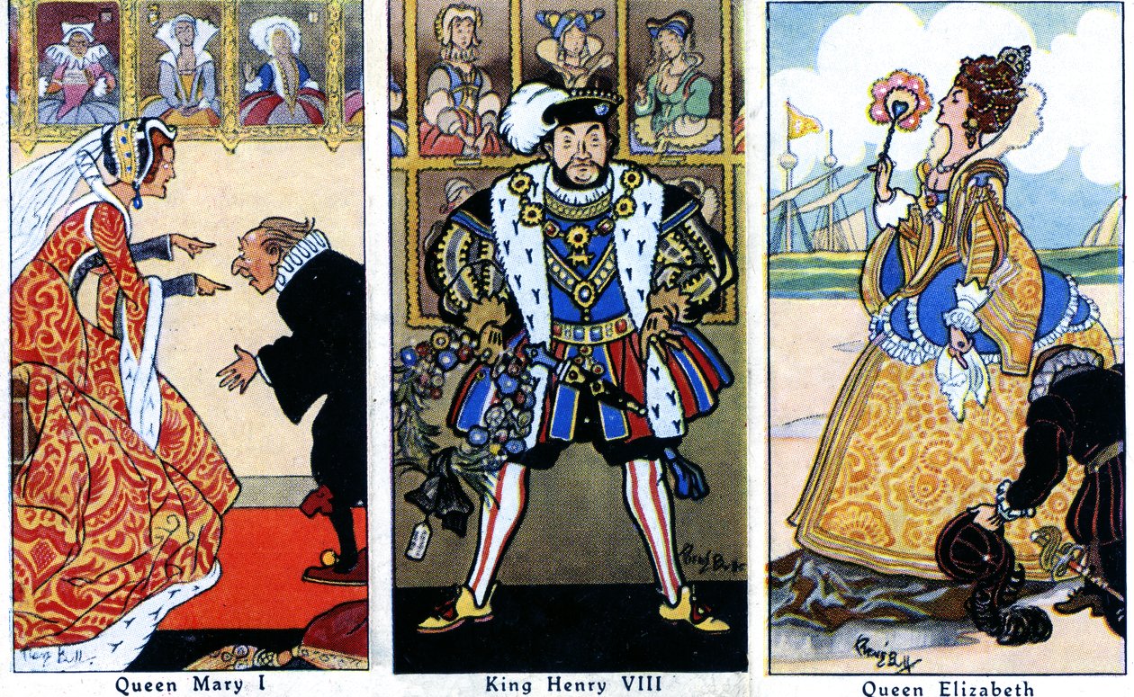 Kuningas Henrik VIII kahden tyttärensä, Maria I:n ja Elizabeth I:n, kanssa, 1936 tekijältä René Bull