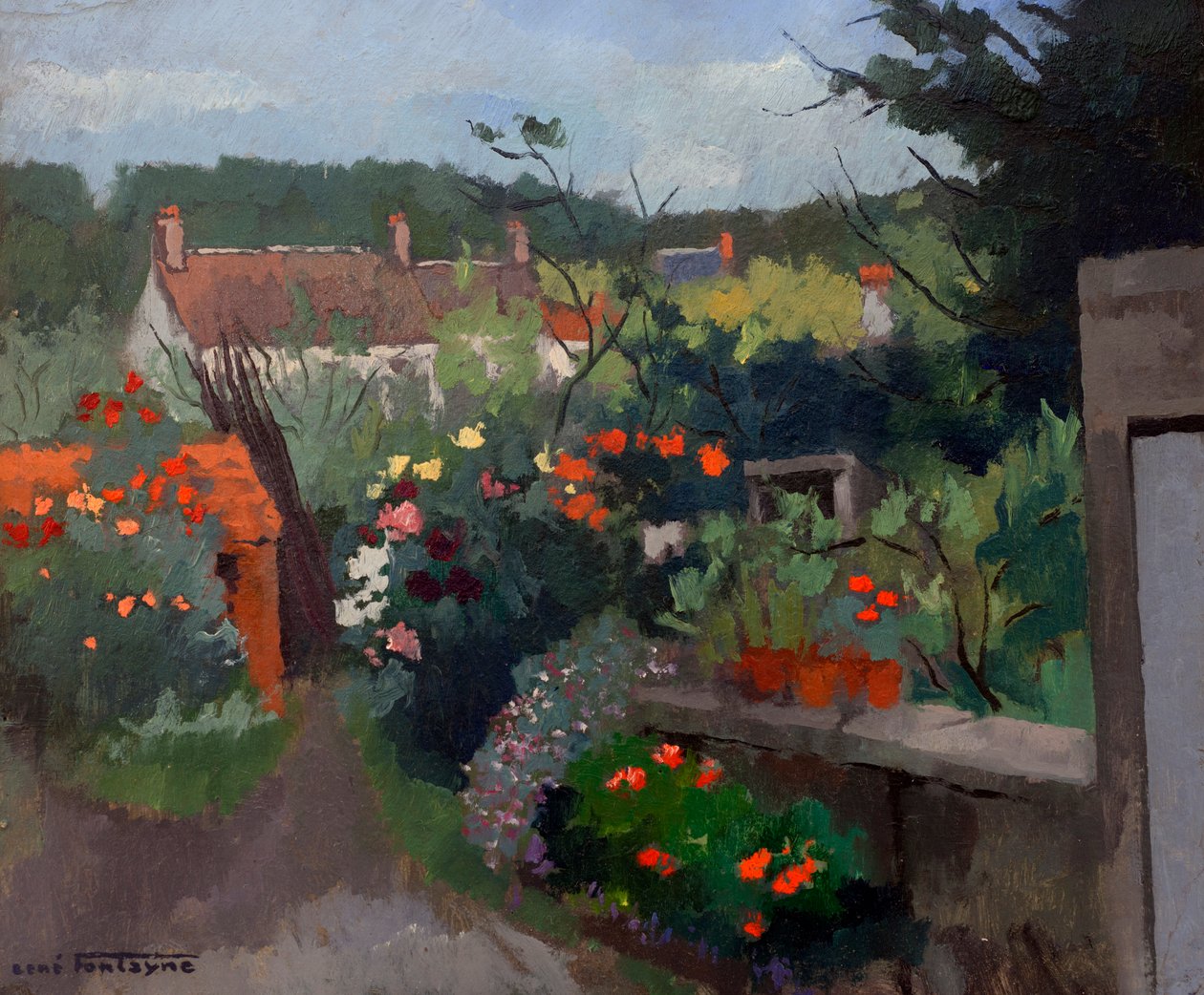 Gardens at Souppes-sur-Loing, Seine-et-Marne (öljy pahville) tekijältä René Fontayne