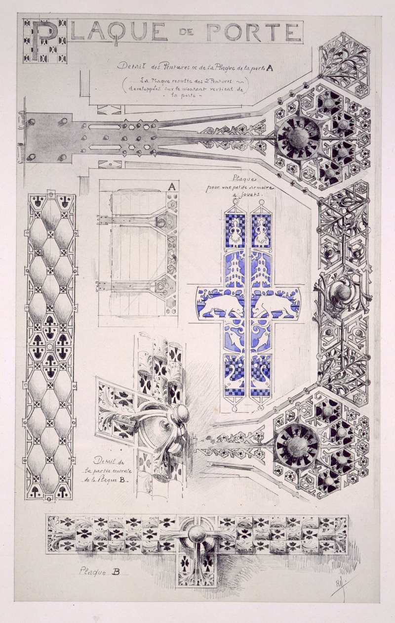Suunnittelu oven koristeluun, "Esquisses Decoratives par Rene Binet", kirjoittanut Gustave Geffroy (1855-1926) tekijältä Rene Binet