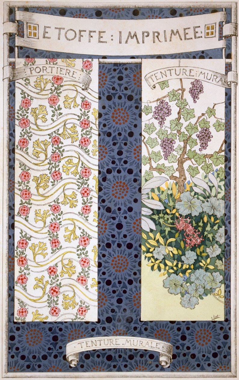 Suunnittelut painetuille kankaille, julkaisusta "Decorative Sketches", n. 1895 tekijältä Rene Binet