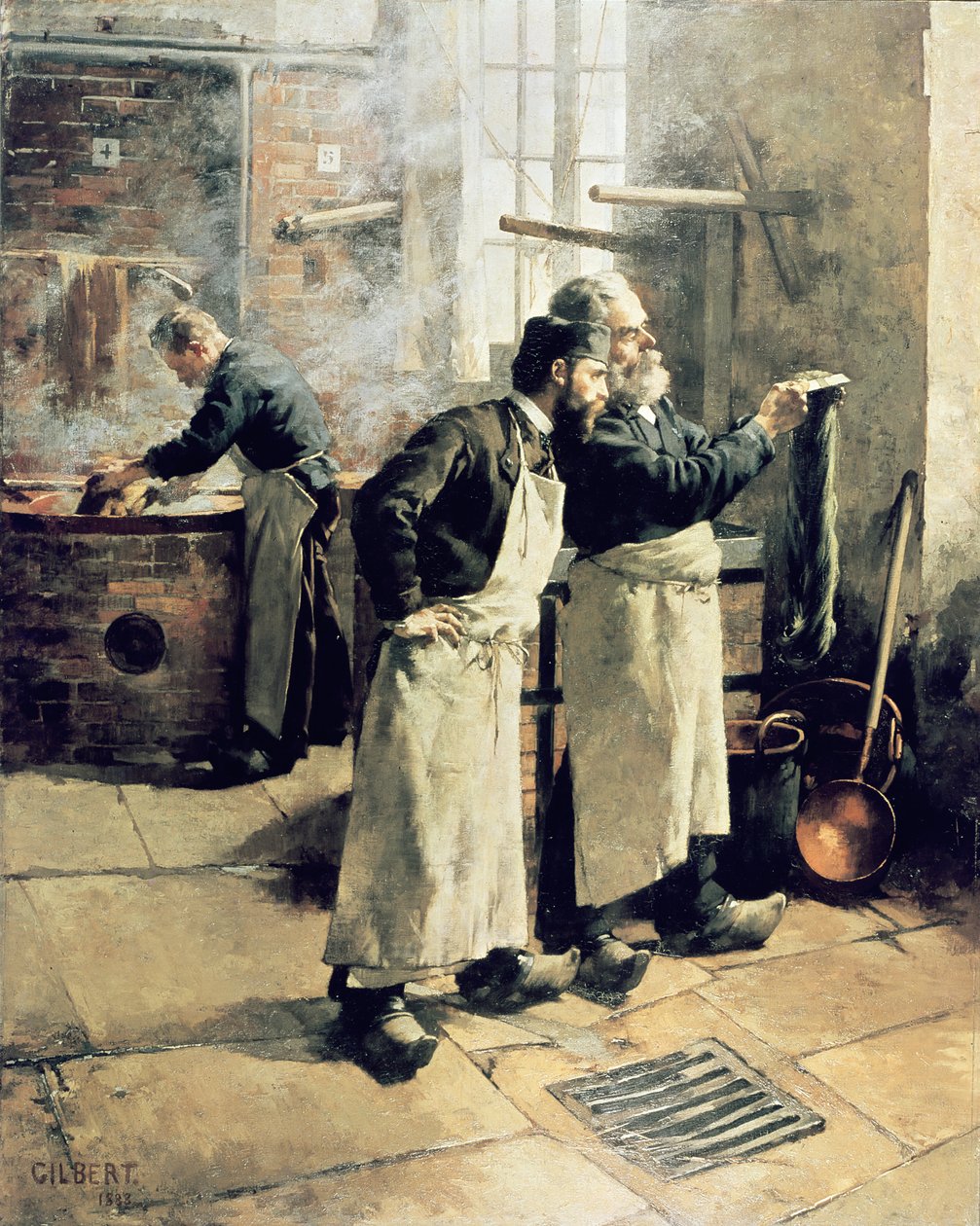 Värjäyspaja gobelineissa, 1800-luku tekijältä Rene Joseph Gilbert