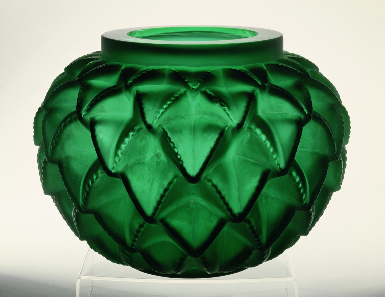 Languedoc-maljakko, 1929 (puristettu vihreä lasi) tekijältä Rene Jules Lalique