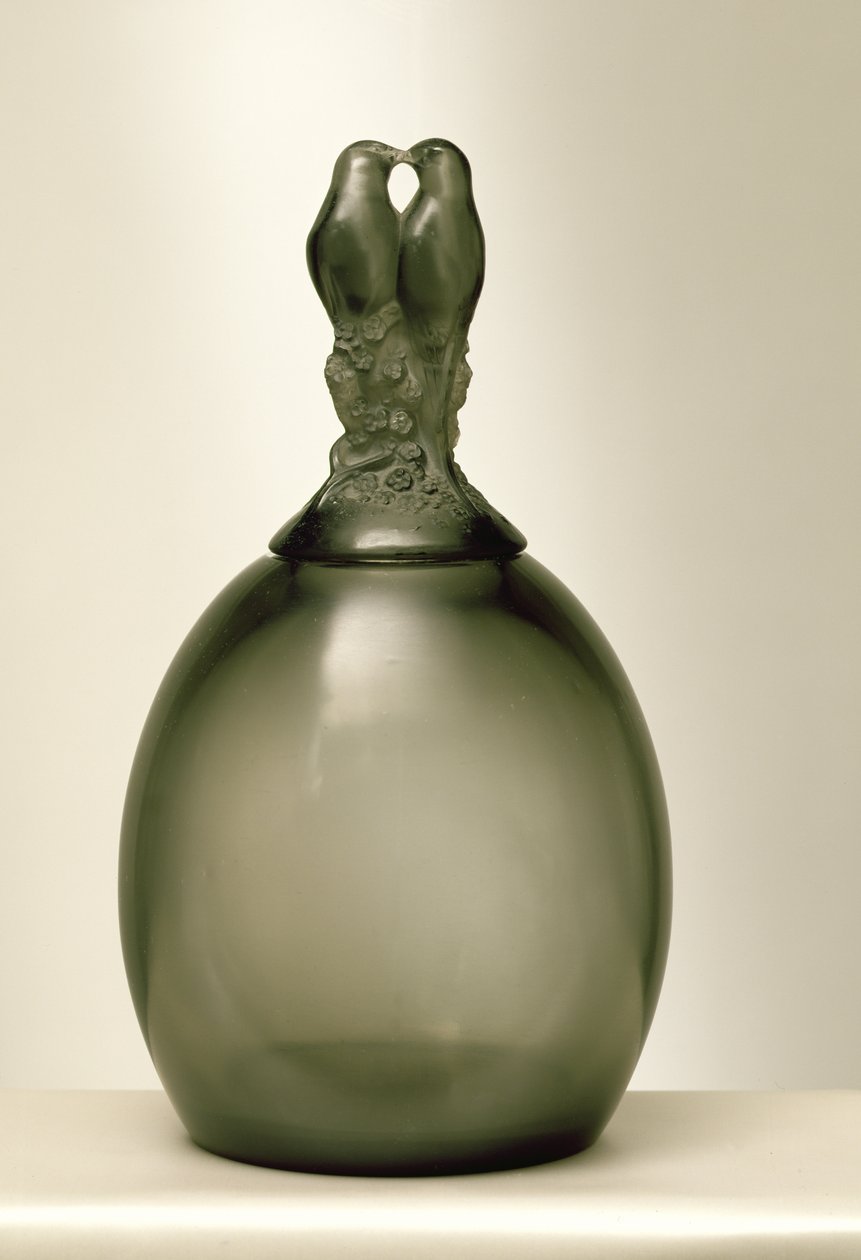 Turtle Doves -maljakko, 1925 (savunharmaa lasi) tekijältä Rene Jules Lalique