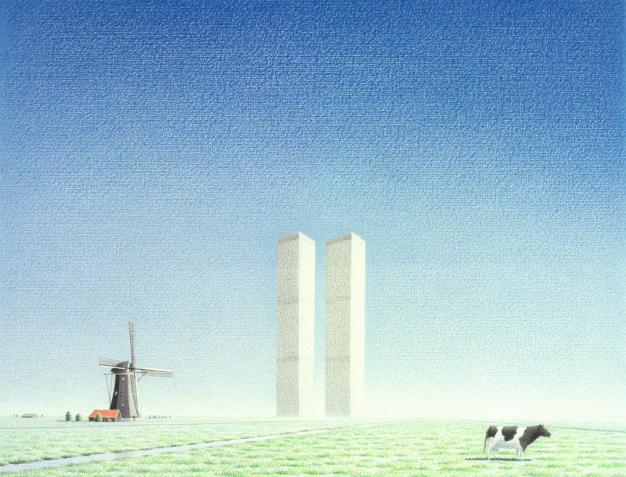 Twin Towers, 2001, Värikynäpiirros paperille tekijältä Rene Boin