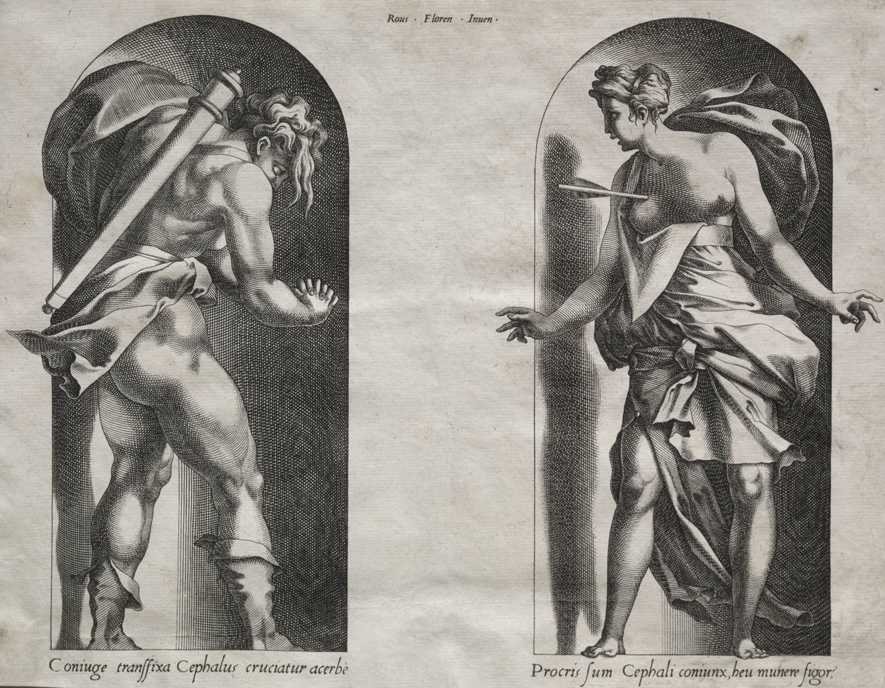 Cephalus ja Procris kahdessa markkinaraossa, 1538-1540. tekijältä Rene Boyvin