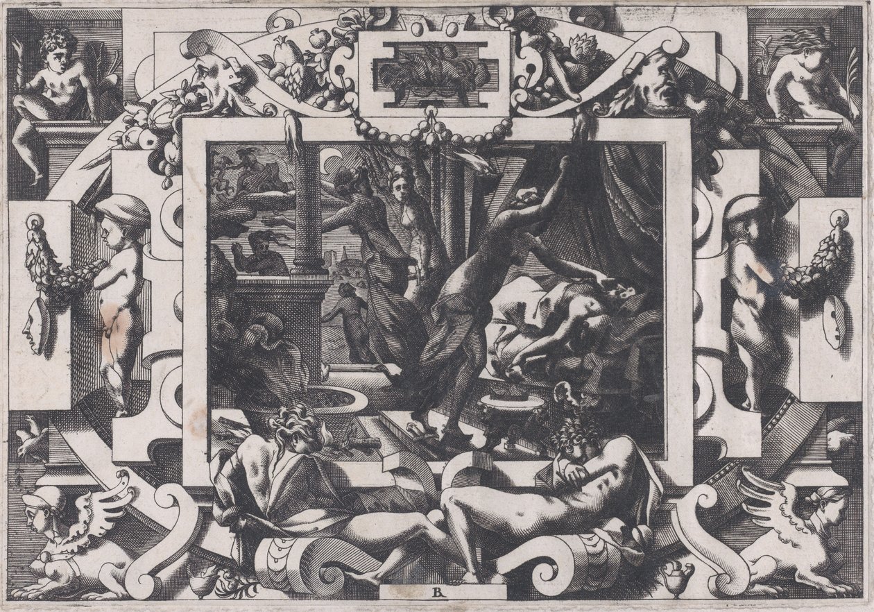 Pelias tappoivat tyttärensä, joiden sääliä he uskaltavat tyhjentää hänen verensä v..., 1563. tekijältä Rene Boyvin