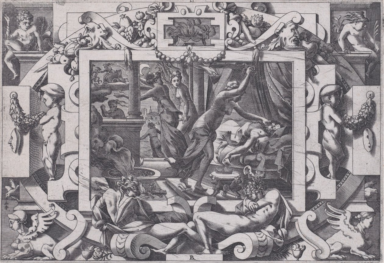 Pelias tappoivat tyttärensä, joiden sääliä he uskaltavat tyhjentää hänen verensä v..., 1563. tekijältä Rene Boyvin