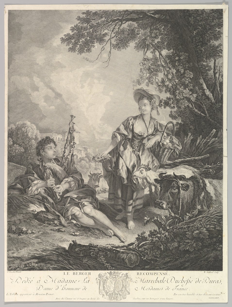 Le Berger Recompensé Palkittu paimen, 1700-luku. tekijältä Rene Gaillard