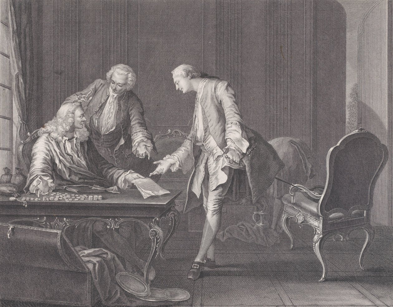Tuhlaajapoika, joka vaatii perintöään, n. 1751. tekijältä Rene Gaillard