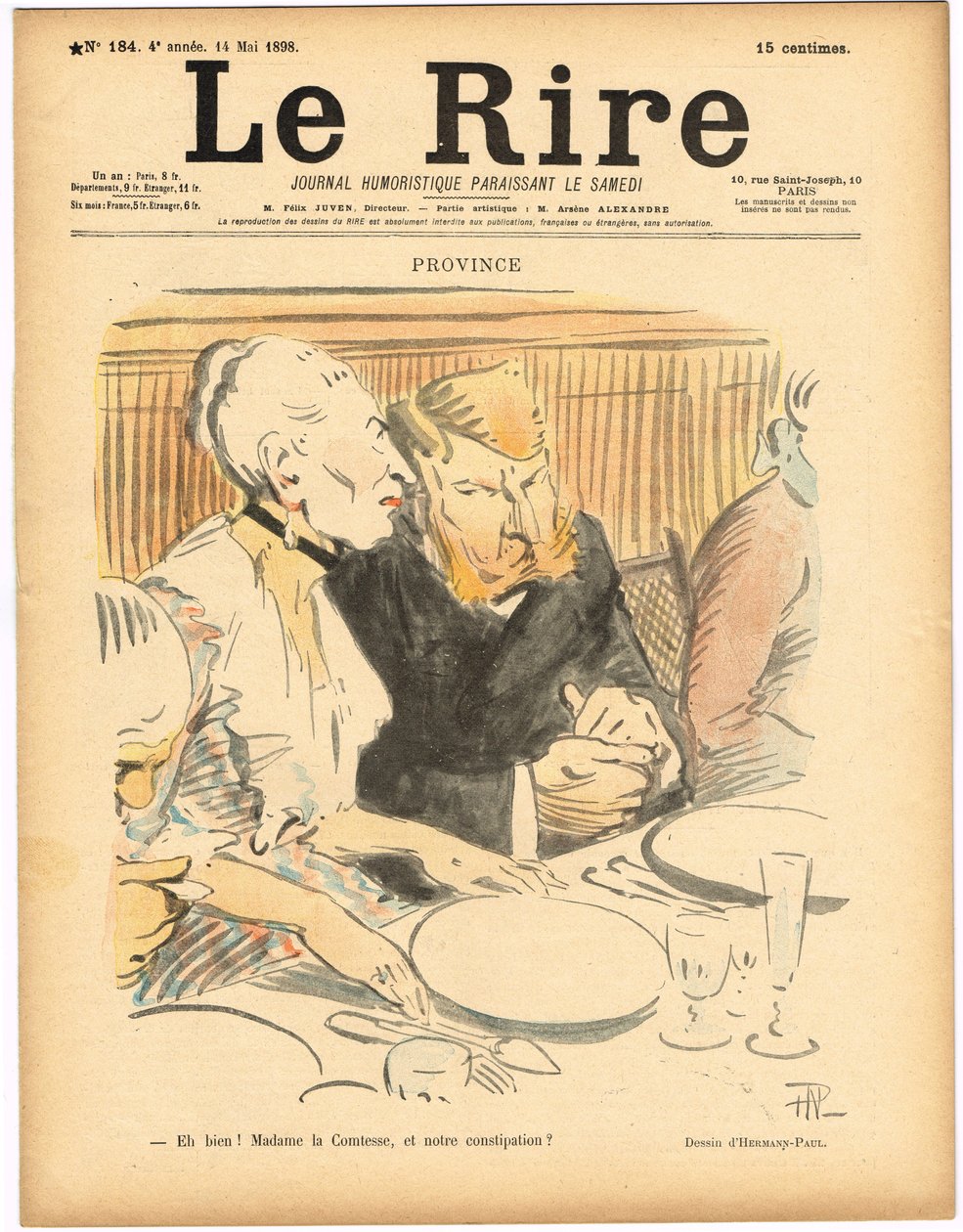 Kansi ""Le Lire"", satiirinen väreissä tekijältä Rene George Hermann Paul