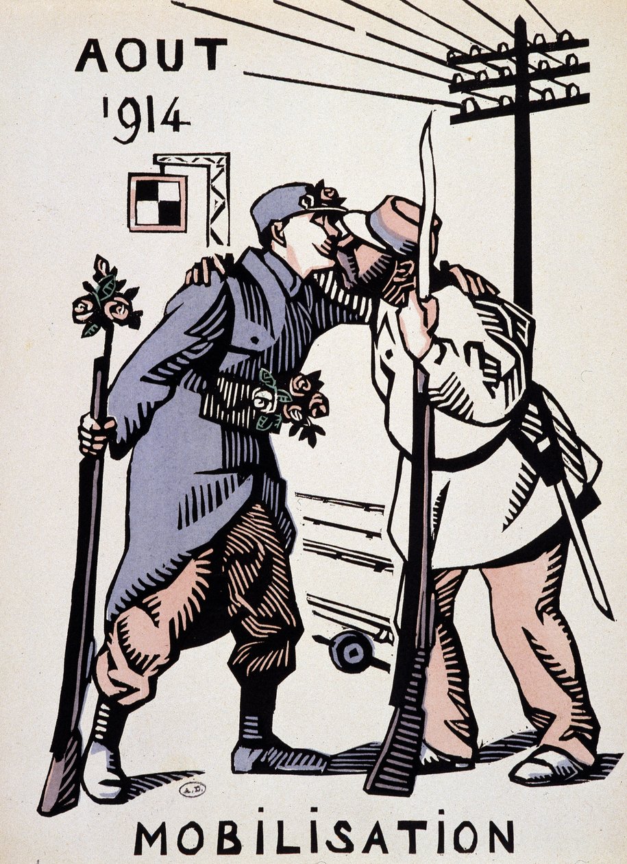Elokuu 1914, Mobilisaatio - piirustus Herman Paul, "" Calendar of War"" toim. 1916 tekijältä Rene George Hermann Paul