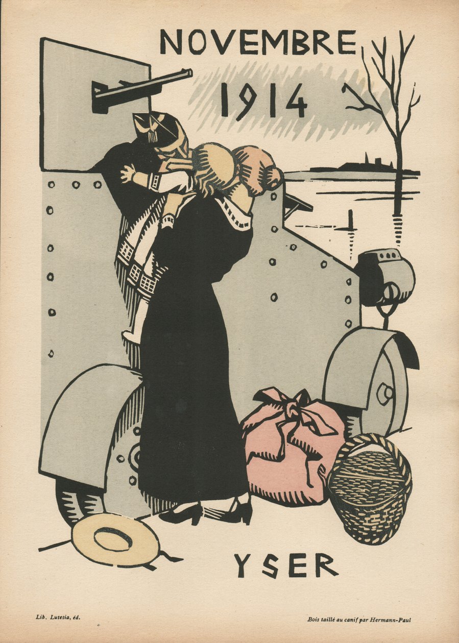 Sodan kalenteri (1. vuosi? elokuu 1914 - heinäkuu 1915) (värillinen puupiirros) tekijältä Rene George Hermann Paul