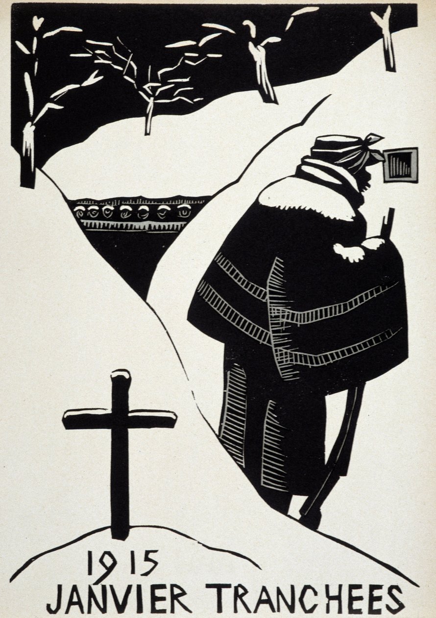 Tammikuu 1915: les trenches - in "" Calendar of War"", ill. kirjoittanut Herman-Paul, Librairie Lutetia, Paris tekijältä Rene George Hermann Paul