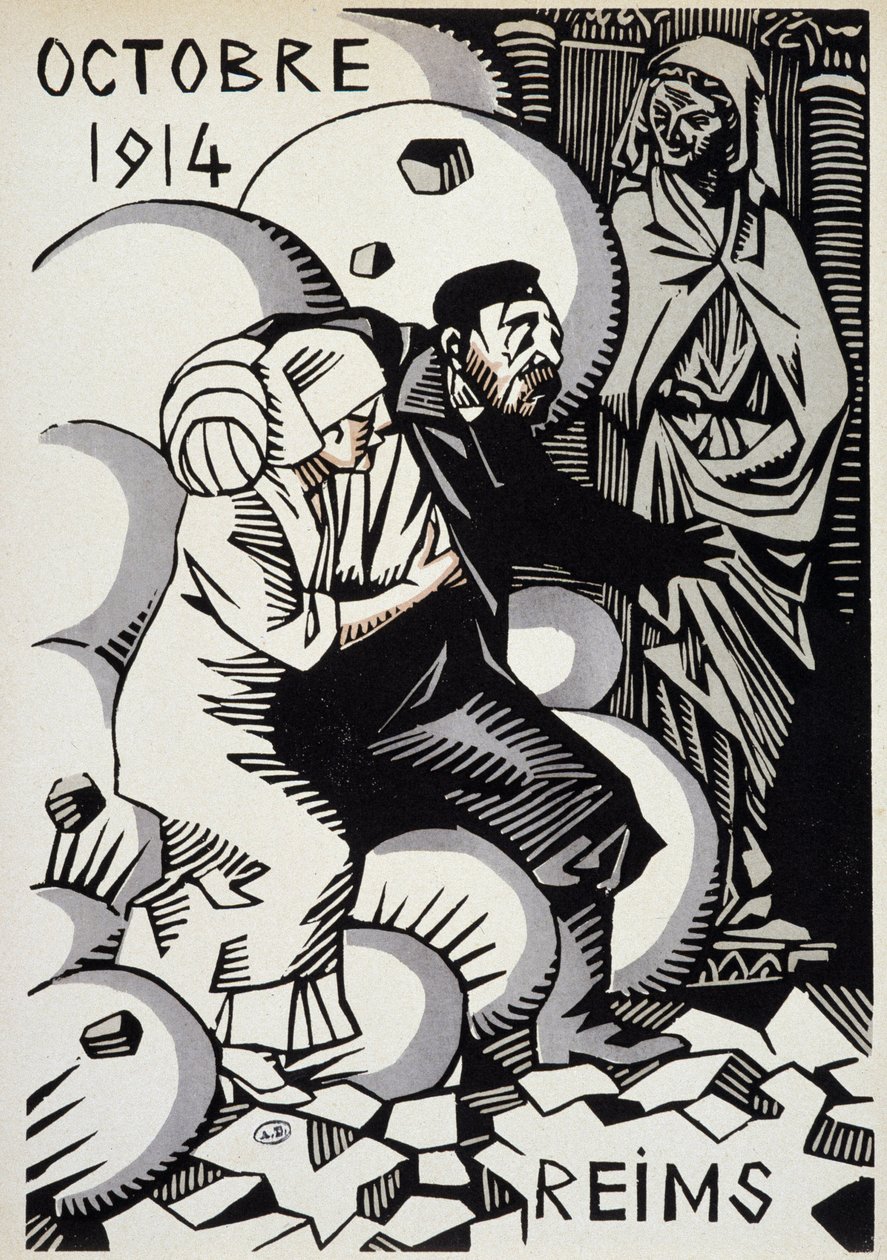 Lokakuu 1914, Reims - piirustus Herman Paul - kirjassa "" Calendar of War"" toim. 1916 tekijältä Rene George Hermann Paul