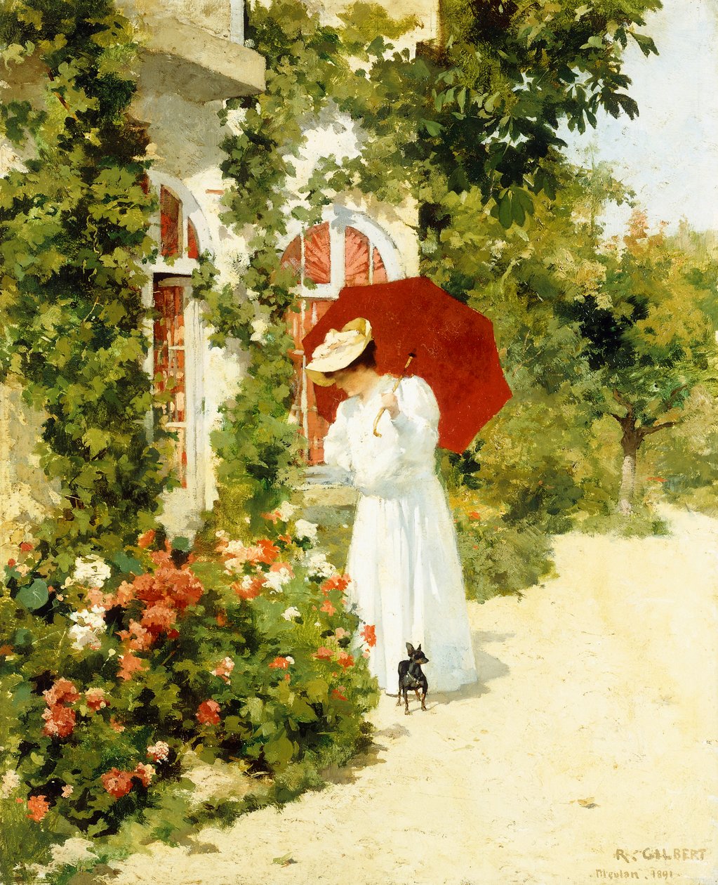Punainen päivänvarjo, 1891 tekijältä Rene Joseph Gilbert