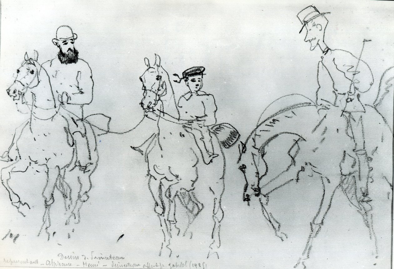 Kolme ratsumiestä: Henri de Toulouse-Lautrec (1864-1901) isänsä kreivi Alphonsen ja taiteilijan välillä tekijältä Rene Princeteau