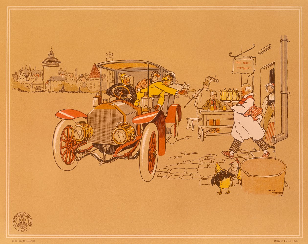 Berliet-autoja mainosjuliste, 1906 tekijältä Rene Vincent