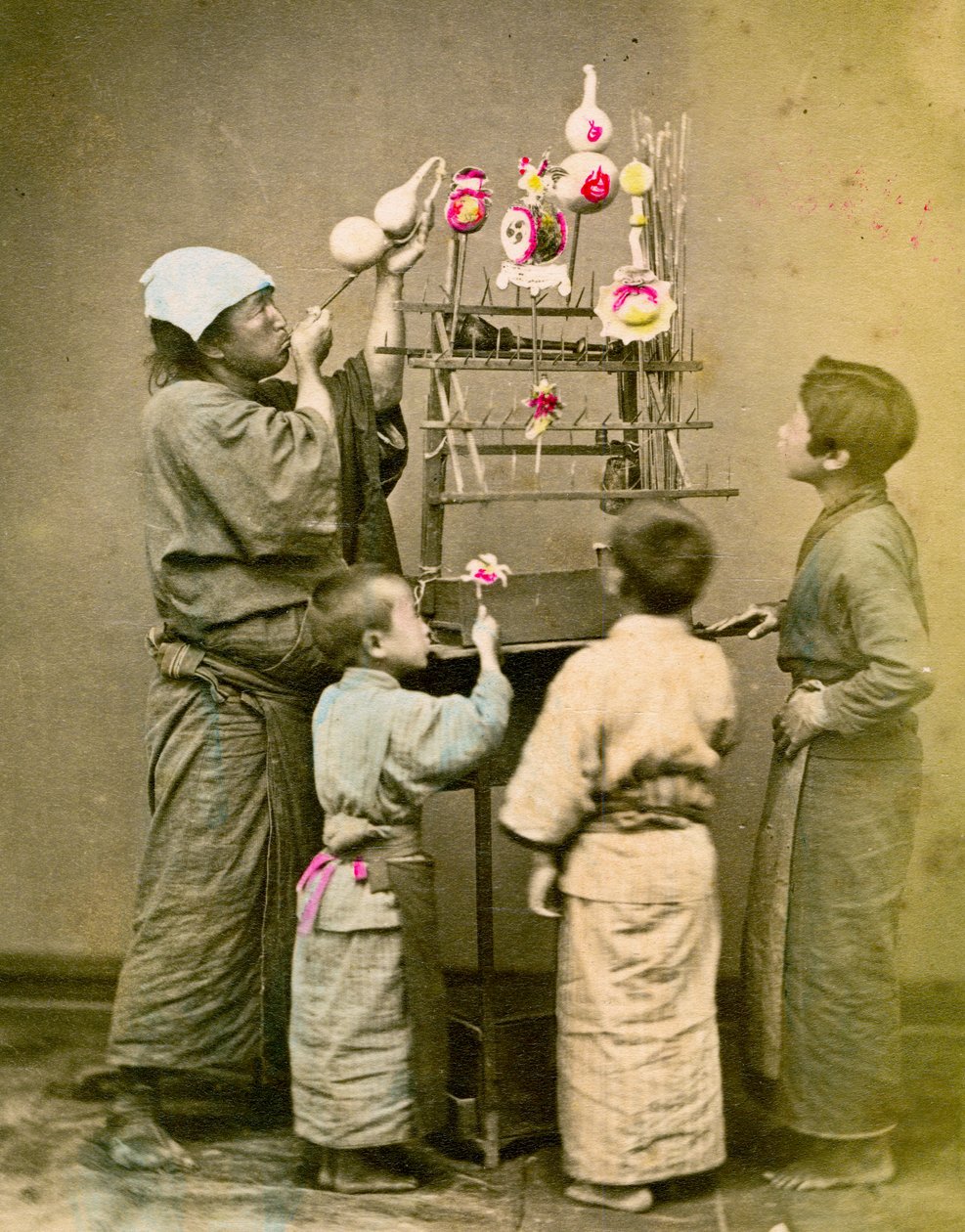 Ilmapallojen myyjä. c1875 tekijältä Renjo Shimooka