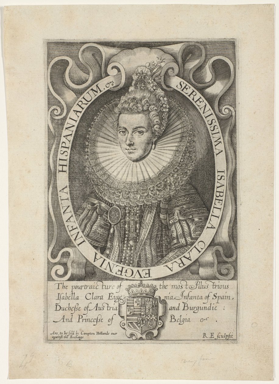 Muotokuva Isabella Clara Eugenia Eniten seesteisin Isabella Clara Eugenia Infanta Espanjasta (otsikko esineessä) tekijältä Renold Elstrack