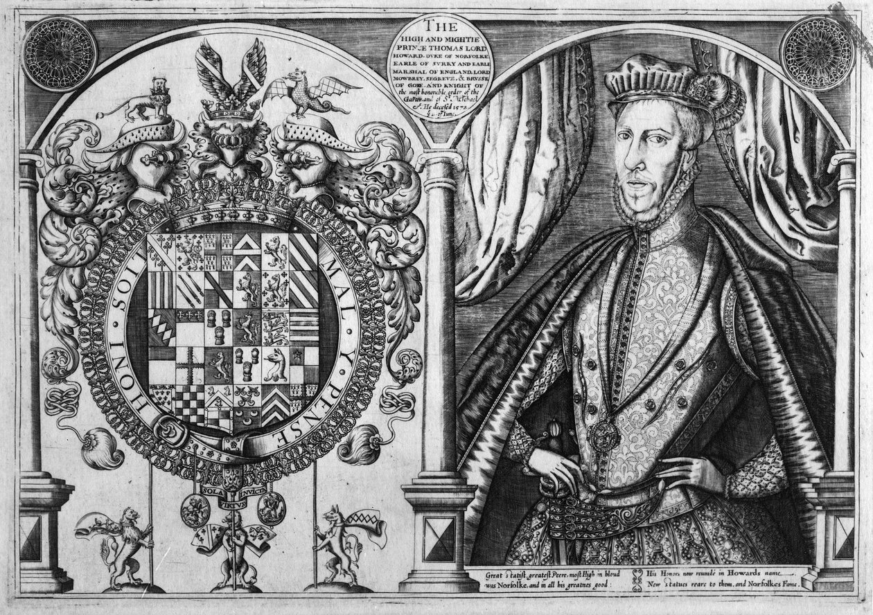 Thomas Howard, Norfolkin neljäs herttua ja hänen vaakunansa, 1616 tekijältä Renold Elstrack
